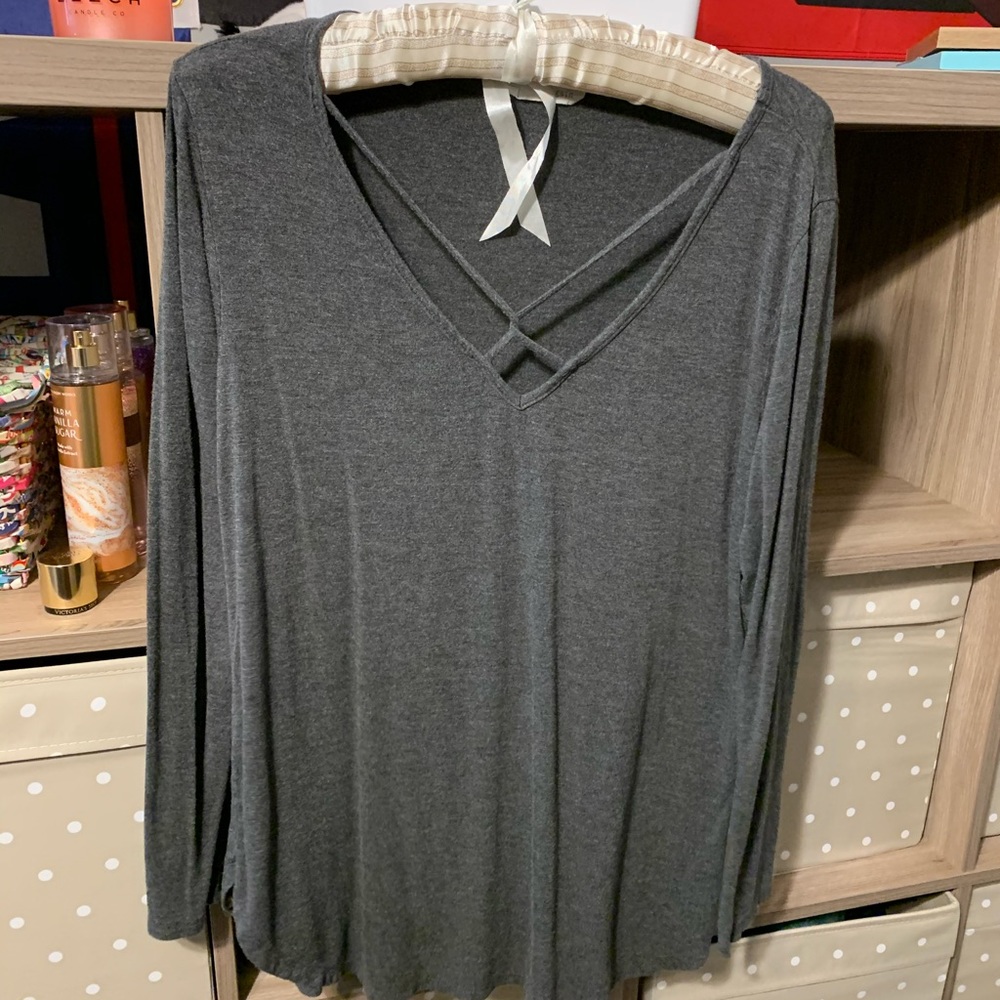 Gray Long sleeve shirt with cross front